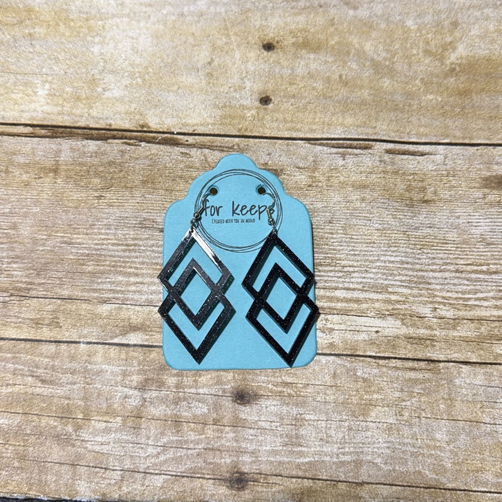 Black Sparkly Acryic Geometric Earrings